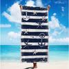 Oversized Microfiber Beach Towel, Nautical Striped Starfish Anchor Print, Quick Dry Sand Resistant