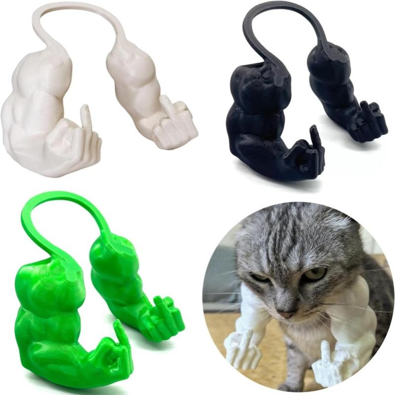 Middle Finger Cat Muscle Arm - 3D Printed Neck Arm Muscle Texture, Fun Pet Accessories, Halloween Cat Accessories