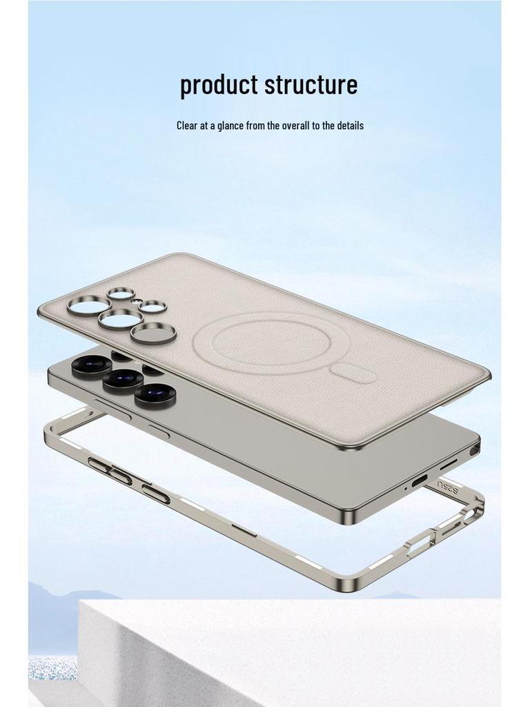 S25ULTRA Phone Case: Cross-Border Leather, Magnetic, Wireless Charging, 2-in-1 Protection