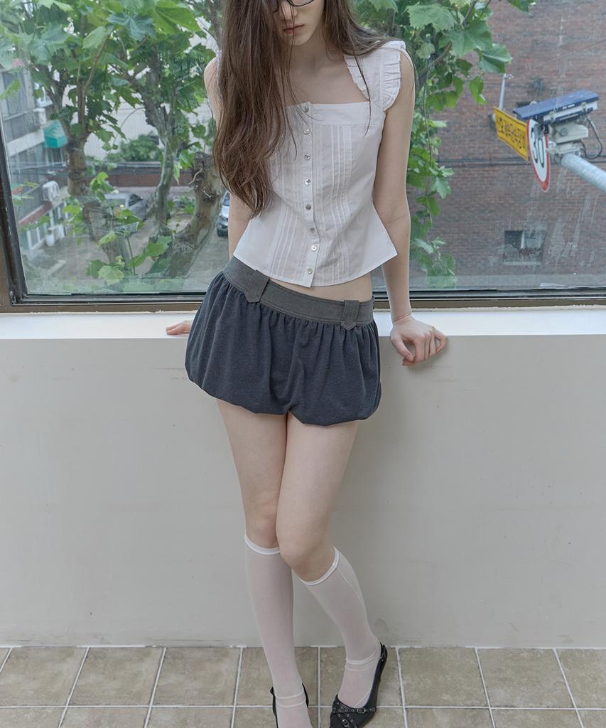 Pilse Curve Drape Mini Skirt, Dark Gray