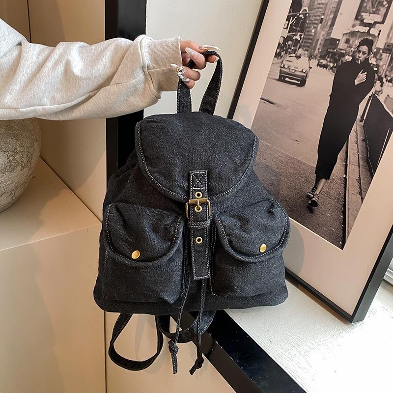 Denim Backpack Women's New Large-capacity Multi-pocket Portable Bucket Bag Student Commuter Travel Backpack