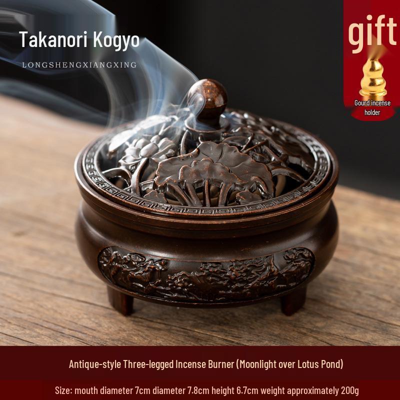 Antique Bronze Incense Burner for Indoor Use - Three-Legged Chinese Zen Aloeswood & Sandalwood Burner for Tea Ceremony & Aromatherapy.