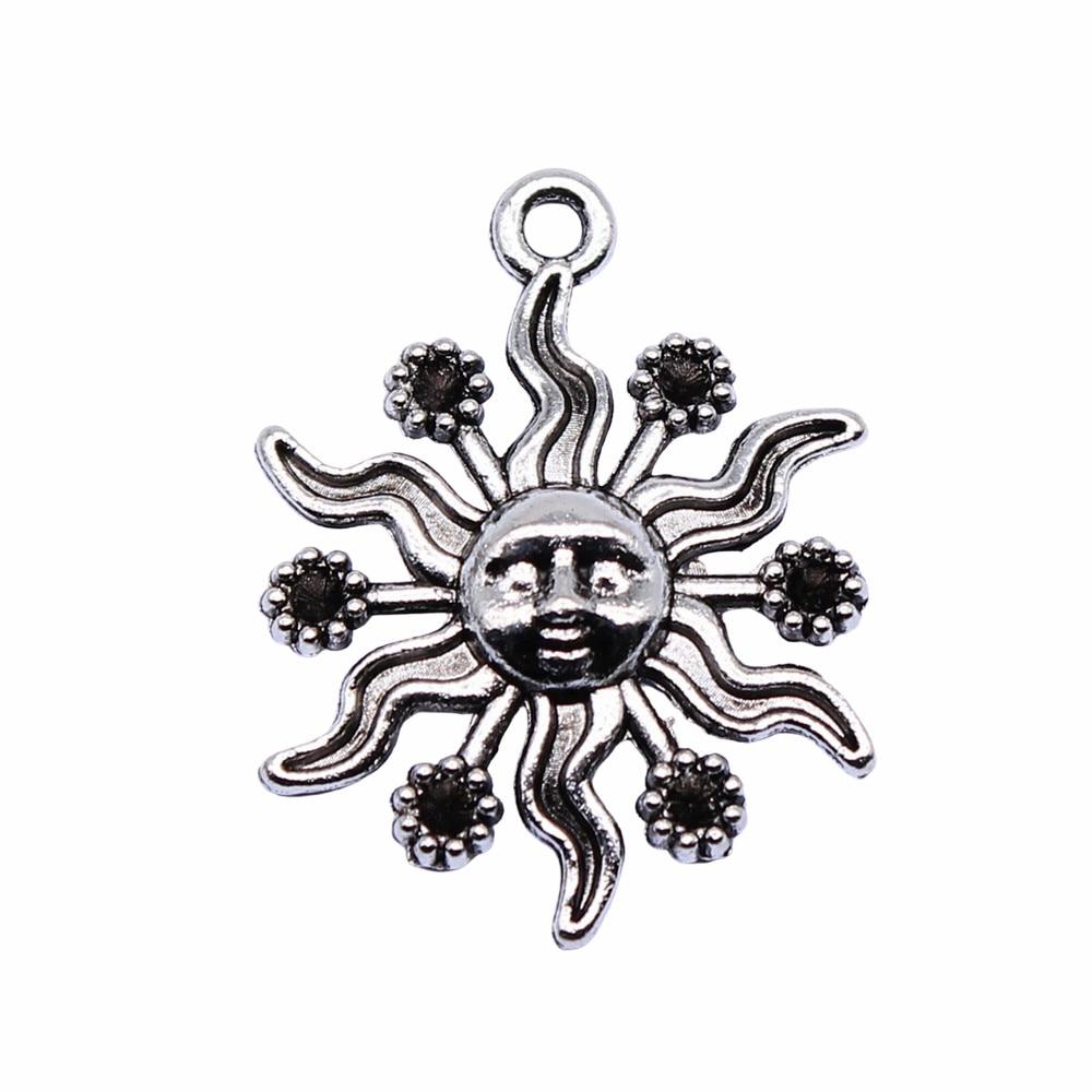 

10шт. Подвески-подвески-солнце, античное серебро, цвет цинкового сплава, 18х24 мм.