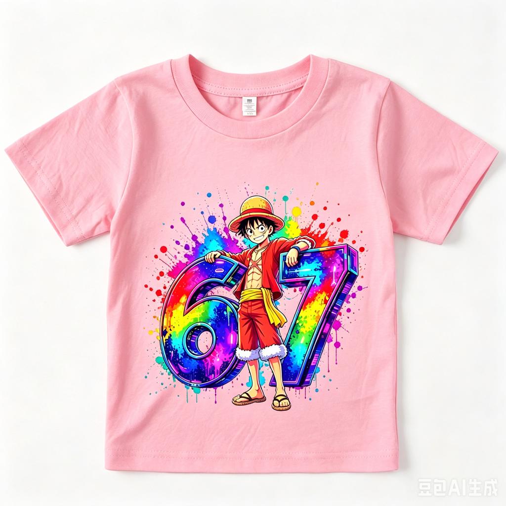 One Piece Luffy 67 Print Kids Casual T Shirt Boys Girls Soft Breathable Summer Top