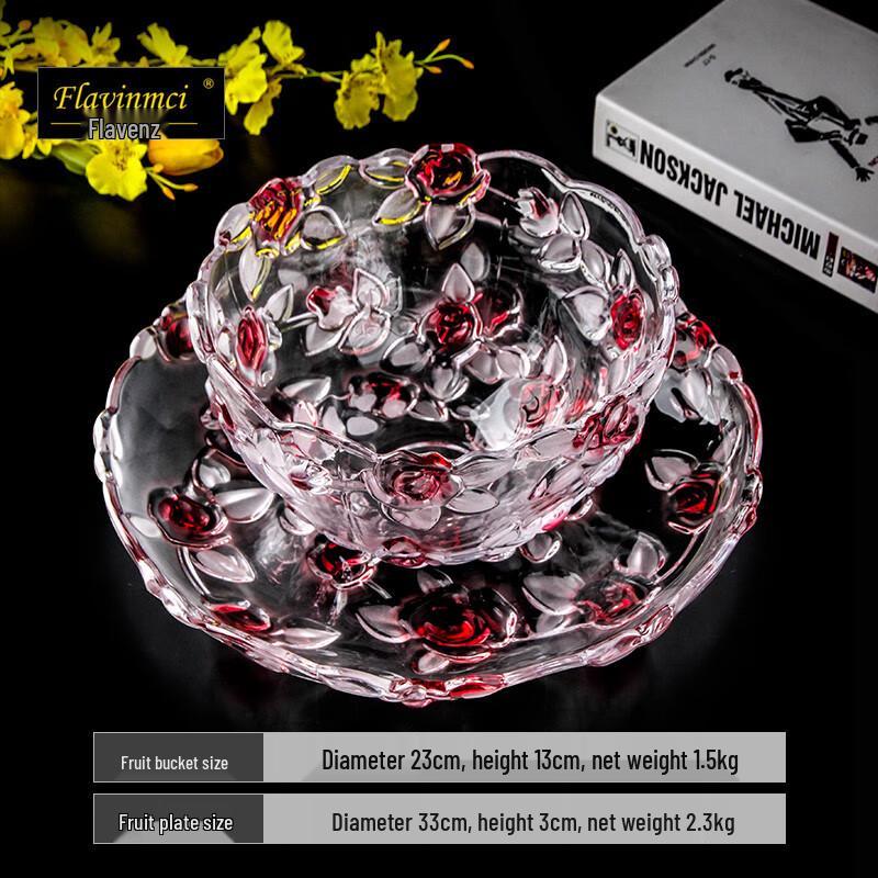 European Rose Crystal Glass Fruit Plate Set