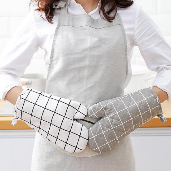 2Pcs Heat Resistant Oven Gloves Thick Cotton Mitts for Baking Grilling Microwave Non-Slip Kitchen Gloves for Hot Pots Cast Iron