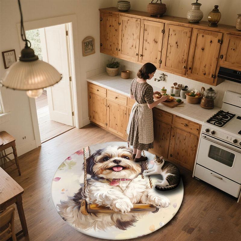 Cute Shih Tzu Pattern Round rug,Carpet Rug for Living Room Bedroom Playroom ,Non-slip Floor Mat,Holiday Gifts and Birthday Gifts.