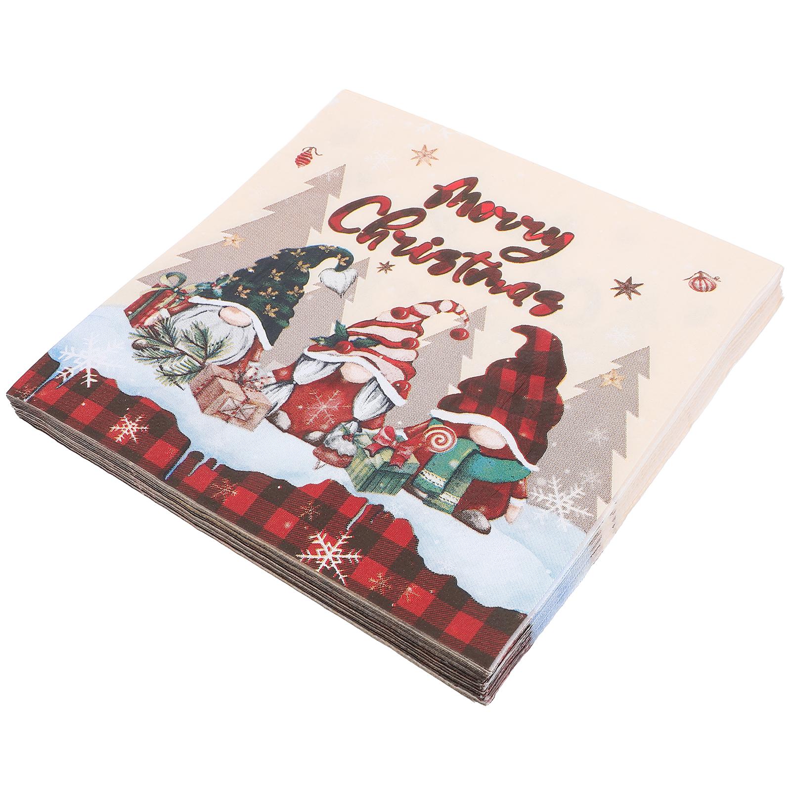 

20pcs Dinner Napkins Christmas Atmosphere Gnome Plaid Napkins Disposable Christmas Paper Hand Towels Party Tableware Xmas Decor 20pcs