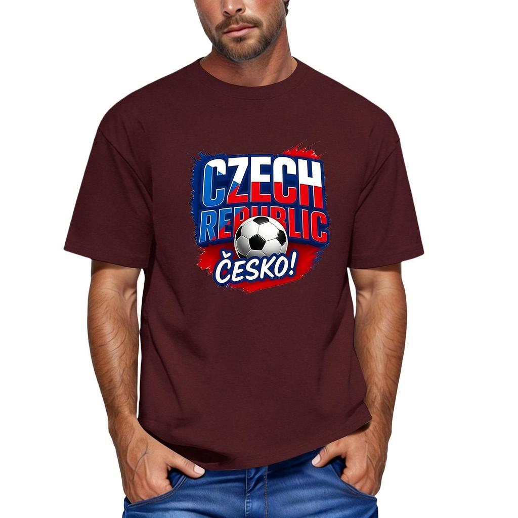 Men's Czech Republic Football Themed Short Sleeve Crew Neck T-Shirt Casual Fit Printed Top for Sports and Everyday Wear