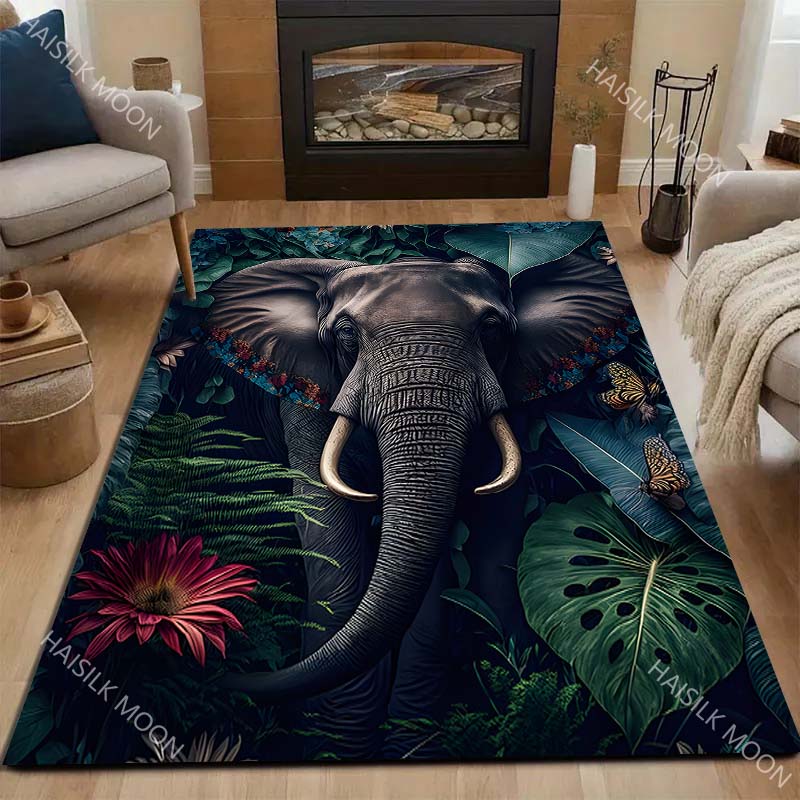 1PC Rainforest Elephant Carpet for Living Room Bedroom Bedside Floor Mat Sofa Table Area Rugs Home Decor Luxury Gifts