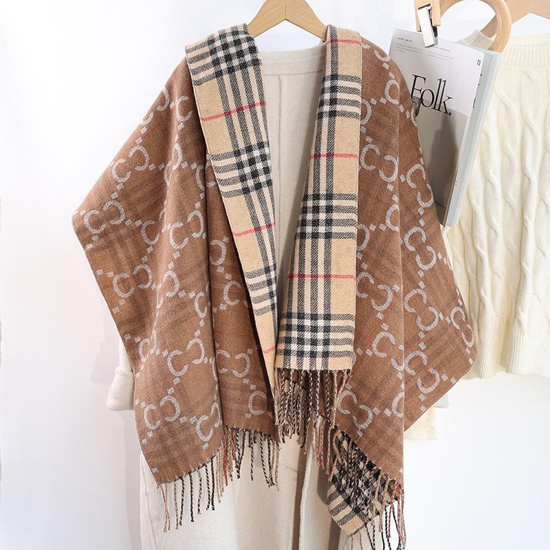 Winter-Imitat-Kaschmirschal Damen Herbst- und Winter-verdickter Fransen-Schal Zweifach verwendbar Warm und vielseitig