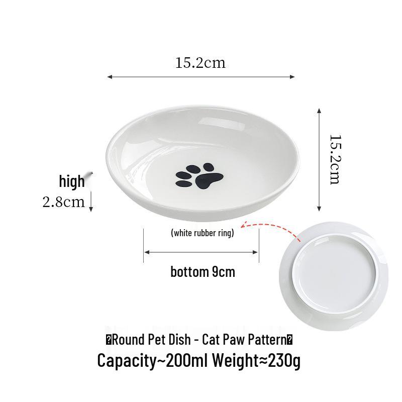 Ceramic Pet Bowl with Silicone Pad - Non-Slip Cat Paw & Fish Bone Design for Kittens