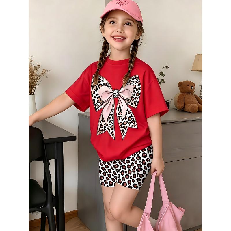 2-teiliges Sommer-Kinder-Freizeit-Sport-Trend-Set mit 3D-Musterdruck, Rundhals-T-Shirt und Shorts