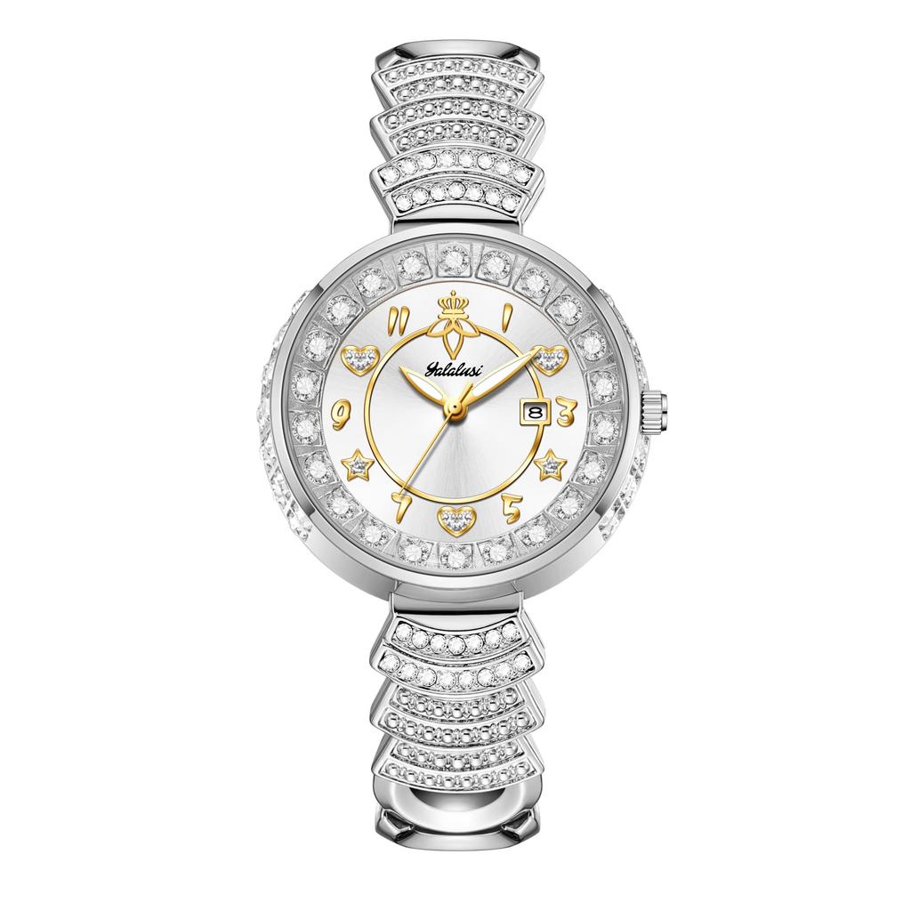 YaLaLuSi Women's Water-Resistant Quartz Watch with Vintage Green Dial and Diamond-Set Bracelet—Perfect as a Gift Reloj Mujer