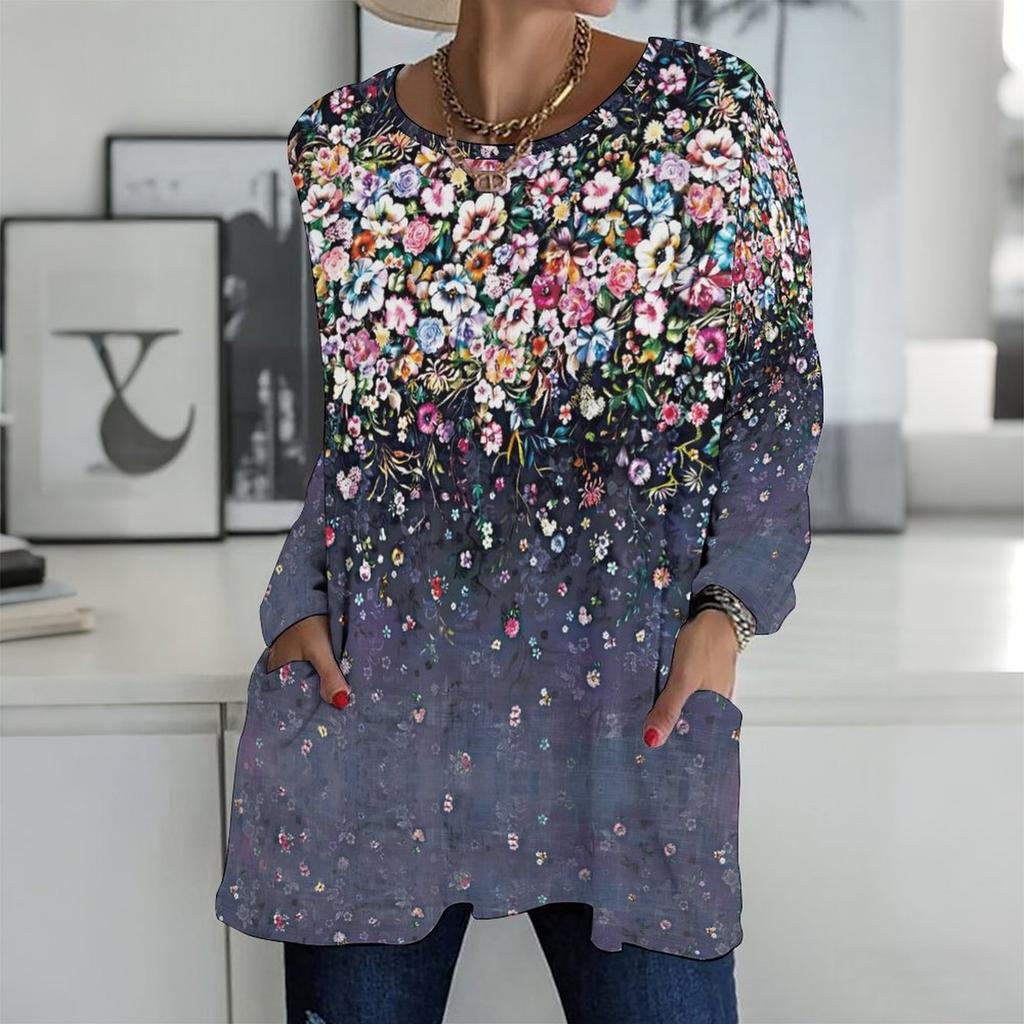 Plus Size Ladies V Neck Long Sleeve Tee Soft Loose Tops For Casual Shopping And Leisure Time