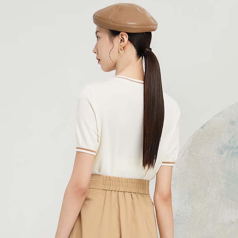 JESSIE Elegantní květinový kontrastní pletený top s krátkým rukávem