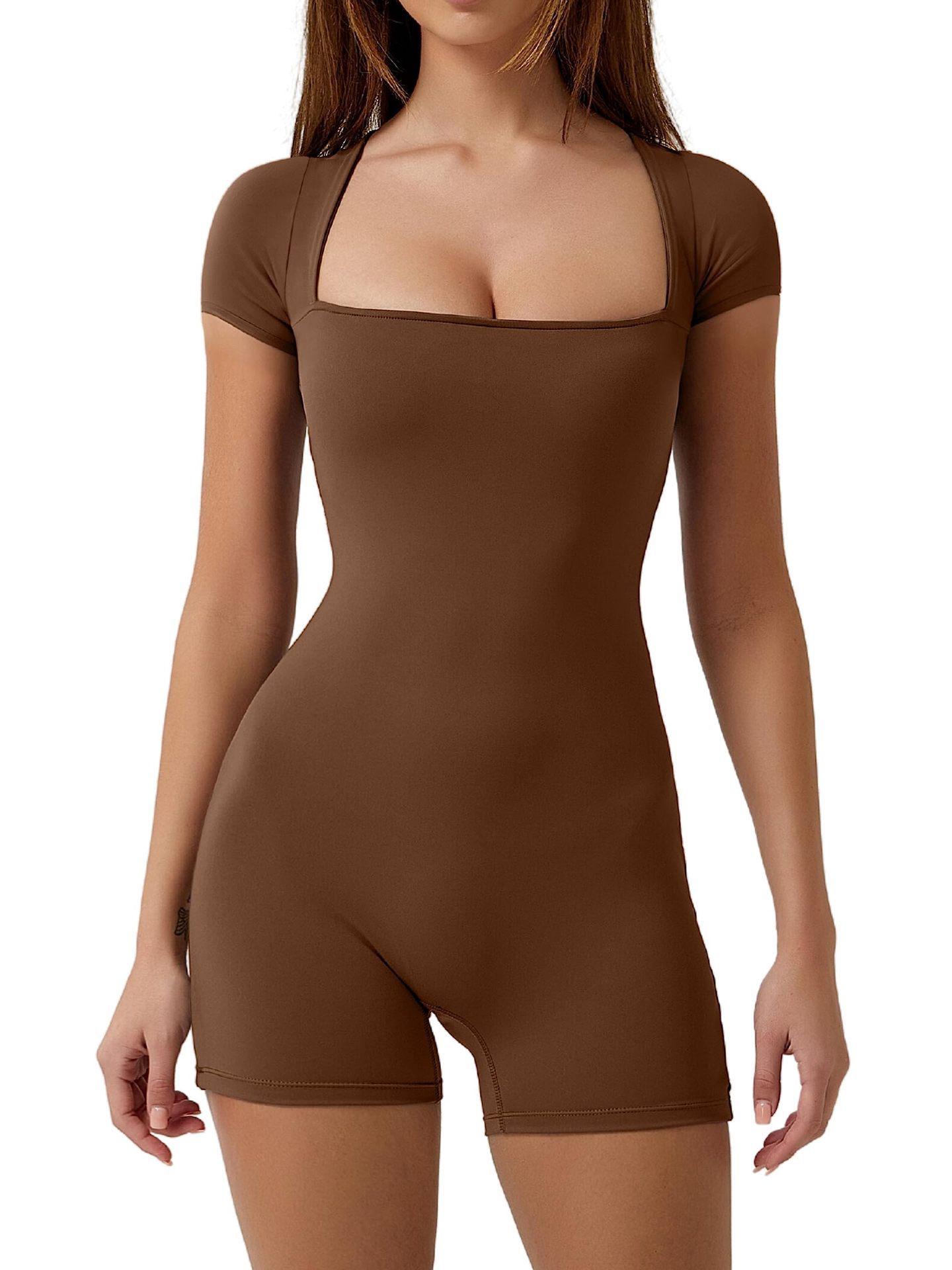 

Европейский и американский комбинезон для йоги с перекрещенной спиной: Сексуальная облегающая посадка, однотонный Small темно-коричневого