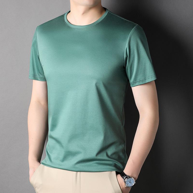 Solid Color Mulberry Silk Short-sleeved T-shirt Men's Round Neck Mercerized Cotton Half-sleeved Men's Thin Trendy T-shirt