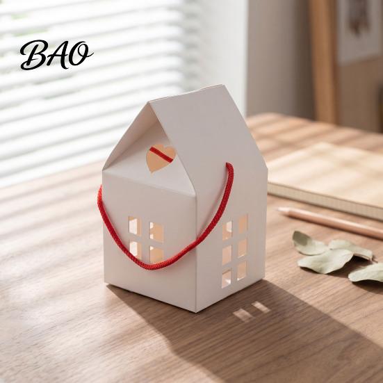 Cute Hollow Out Gift Boxes 10PCS House Shape Cardboard Candy Boxes, Window Design Containers Aromatherapy Packaging with Portable Rope, Decorative for