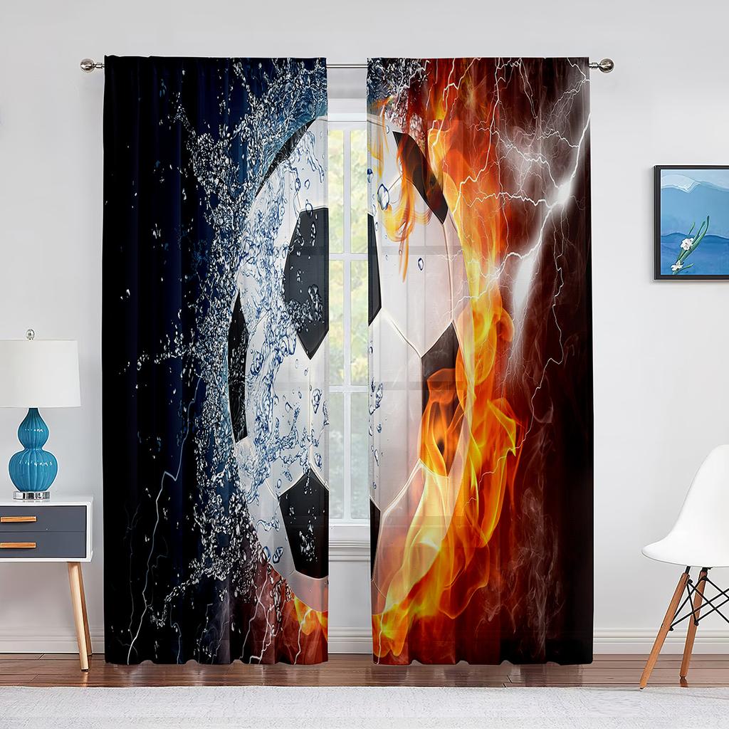 Soccer Striker Kicks The Ball Football Tulle Sheer Curtains for Living Room Bedroom Window Modern Tulle Voile Curtain Decoration