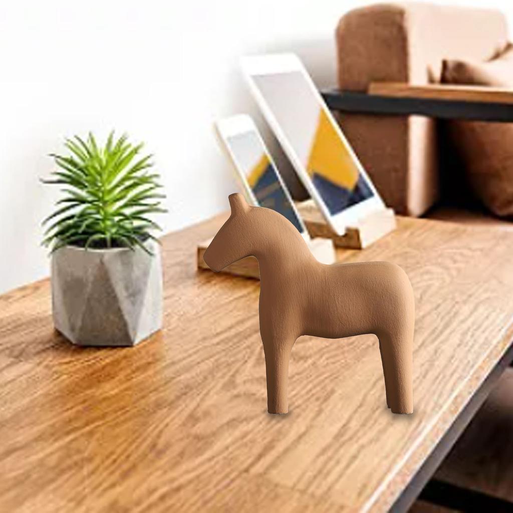 Wooden Horse Figurine Sturdy Pinewood Hand Painted Simple Pure Color Horse Statue for Family Office Tabletop