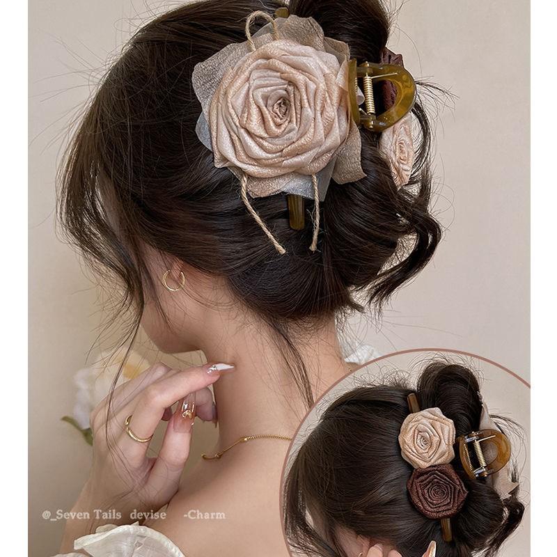 Sweet Mesh Tulle Big Bow Hair Claw Clips for Women Solid Colours Elegant Bowknot Ponytail Clip New Headdress Accessories