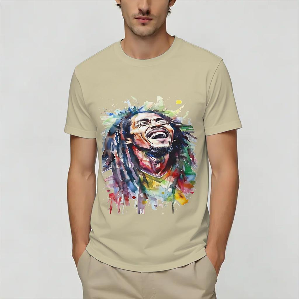 Bob Marleys Unisexs T Shirt Fun Tee Shirt Short Sleeve Round Neck Tshirts Cotton Birthday Present Tops