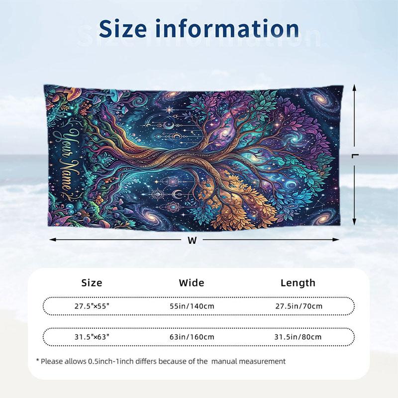 Cosmic Tree Dreamscape Theme Quick Dry Beach Towel Custom Name Text Print Large Sand Resistant Towel Beach Vacation
