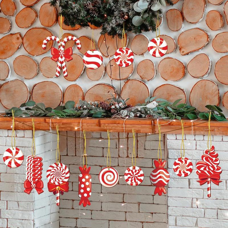 Sugar Christmas Tree Ornaments Wooden Hanging Decorations Mint Candy Cane Lollipop Pendant Home Party Decor Indoor