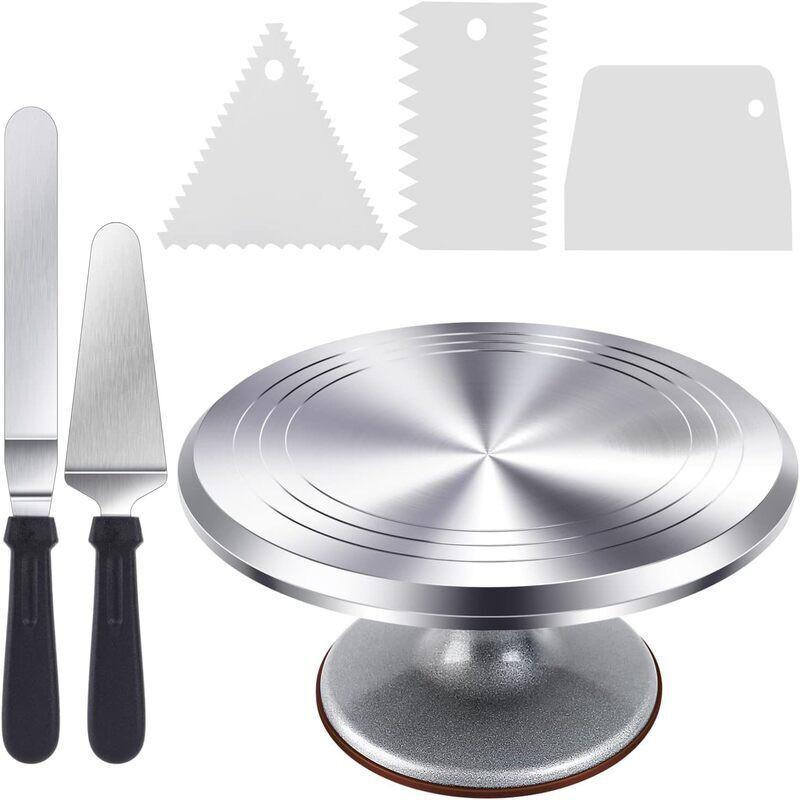 6-Piece Aluminum Cake Decorating Turntable Set With Icing Scraper Spatula Baking Pastry Frosting