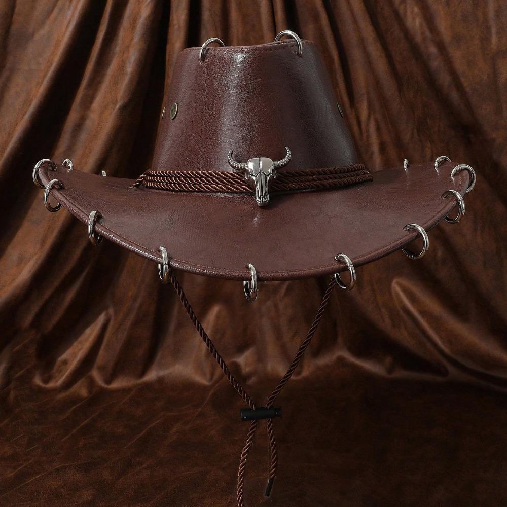 

Wide Brim Western Cowboy Hat Pu Leather Jazz Hat Classic Summer Hat Ladies Style 5