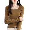 2025 Slim Fit Women's Square Neck 100% Wool Sweater - Thin U-neck Base Layer Top