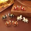 Chinese Enamel Horse Stud Earrings: Festive Wealth & Prosperity Charm