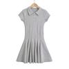 Temperament Polo-Kragen College-Stil Kleid Damen Sommer Neu Knöpfe Heißer Diamant-Design Hohe Taille Kurzer Rock