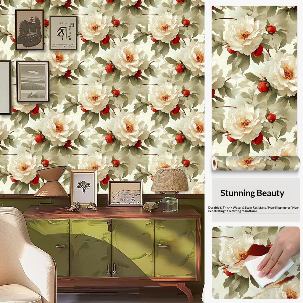 Premium Self-adhesive Wallpaper Flower Retro Pattern Wardrobe Cabinet Door Renovation Wallpaper Renovation Waterproof Furniture Sticker