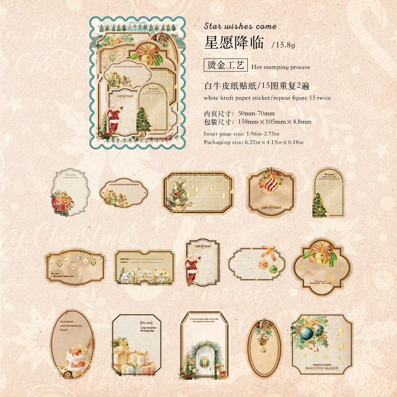 

30 листов Наклейки с горячим тиснением Упаковка Рождественская серия Коллаж для ручного аккаунта Для офисной чашки Канцелярские наклейки Украшение для дневника