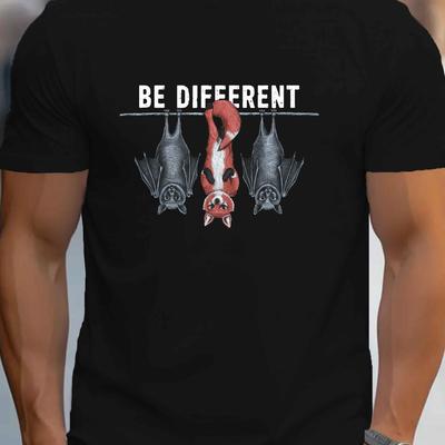 Men's "Be Different" Fox & Bats Graphic Tee - Casual Royalr T-Shirt Short Sleeve Round Neck Comfortable and Soft Breathable Tee