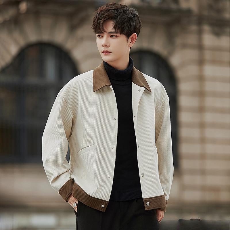 Spring and Autumn Twill Splicing Jacket Lapel Design Sense Loose Casual Jacket Top Trend High Sense