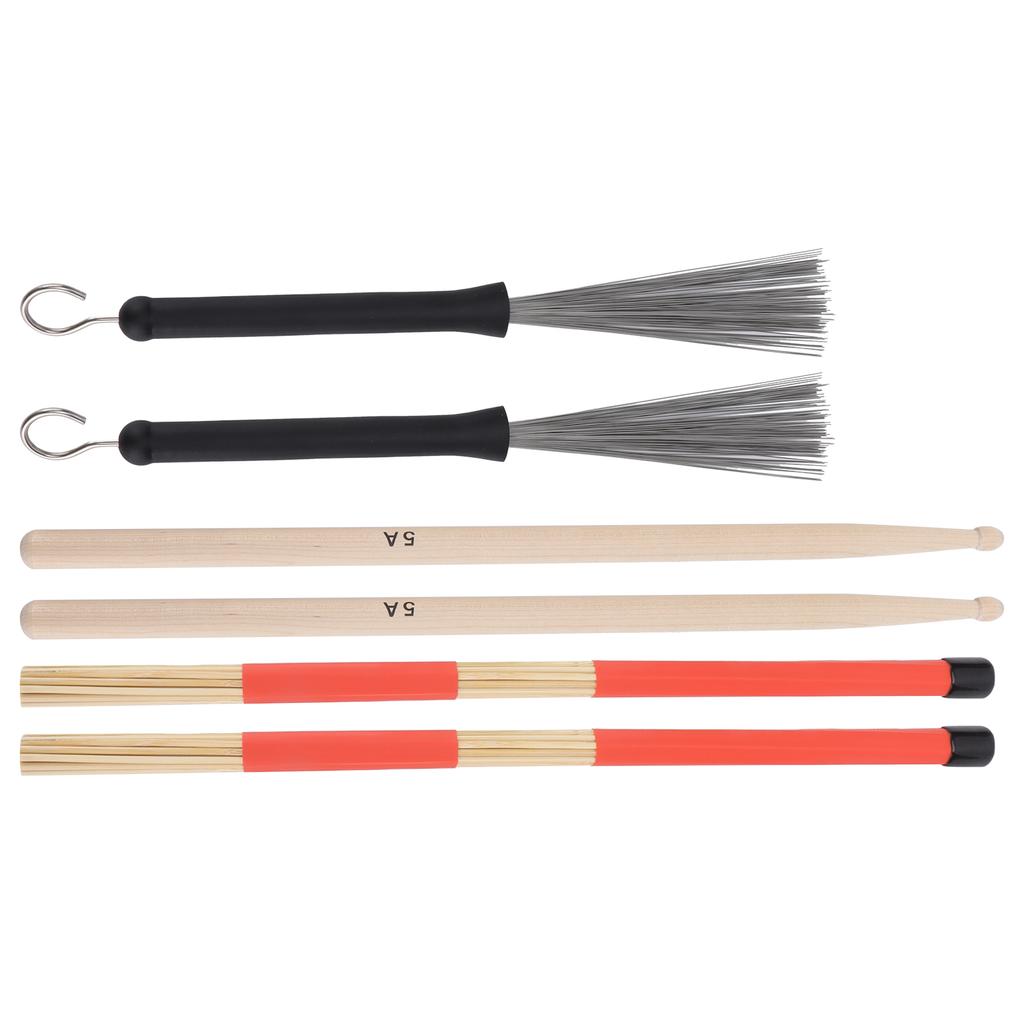Drum Sticks Set 5A Classic Maple Rod Instrument Accessory with Retractable Brushes for Jazz