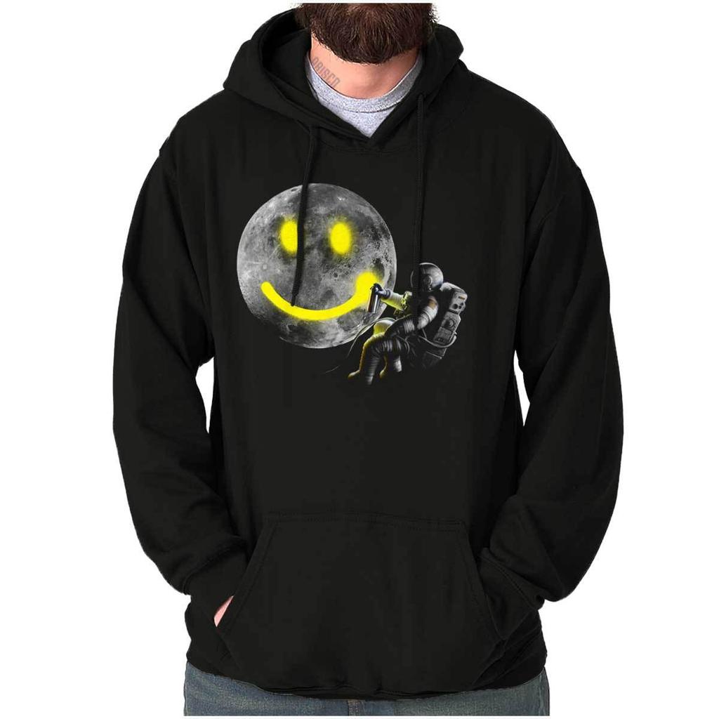 Space Astronaut Moon Happy Face Graffiti Hoodie Hooded Sweatshirt Men Women