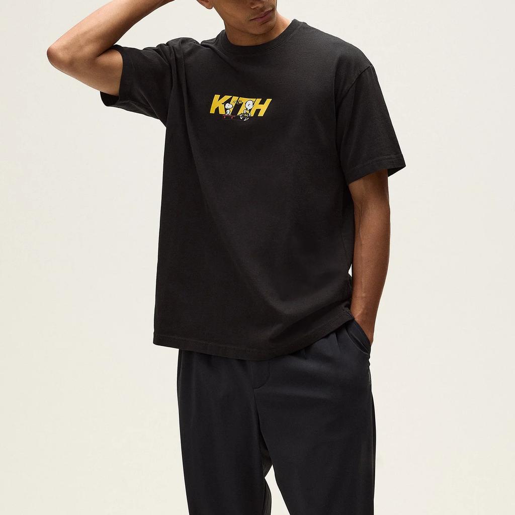 Kith Dla Peanuts Skateboard Szybkie Logo T-shirt Czarny Męskie Topy KHM033393-001