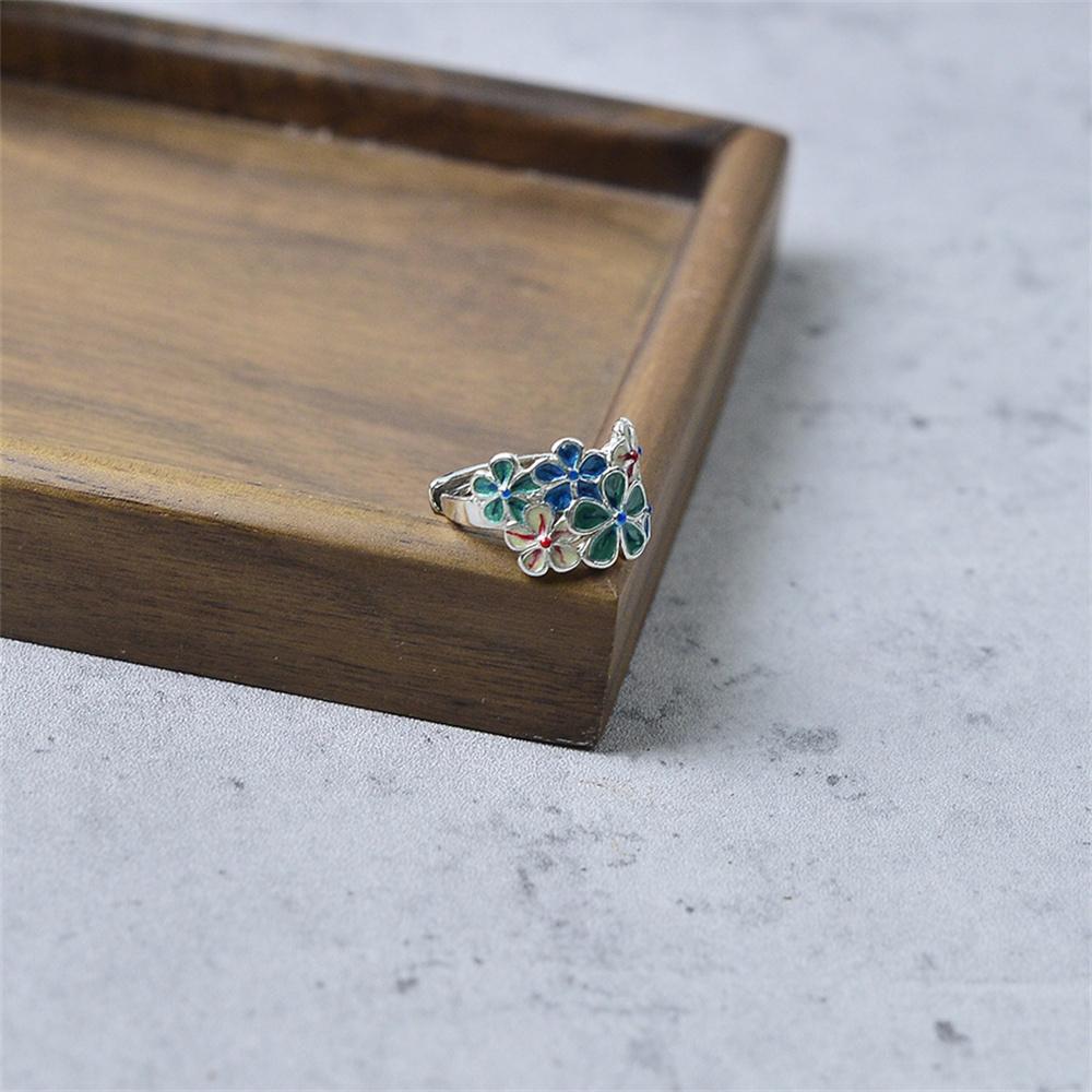 Creative Retro Exquisite Enamel Colorful Flower Opening Adjustable Ring Niche Ethnic Style Classical Gift
