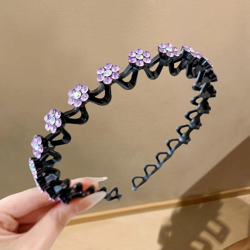 Hair Tidying Headband for Women, Face Washing Headband with Teeth, Non-slip, High Top Head, Temperament Pressure Hair Water Drill Headband