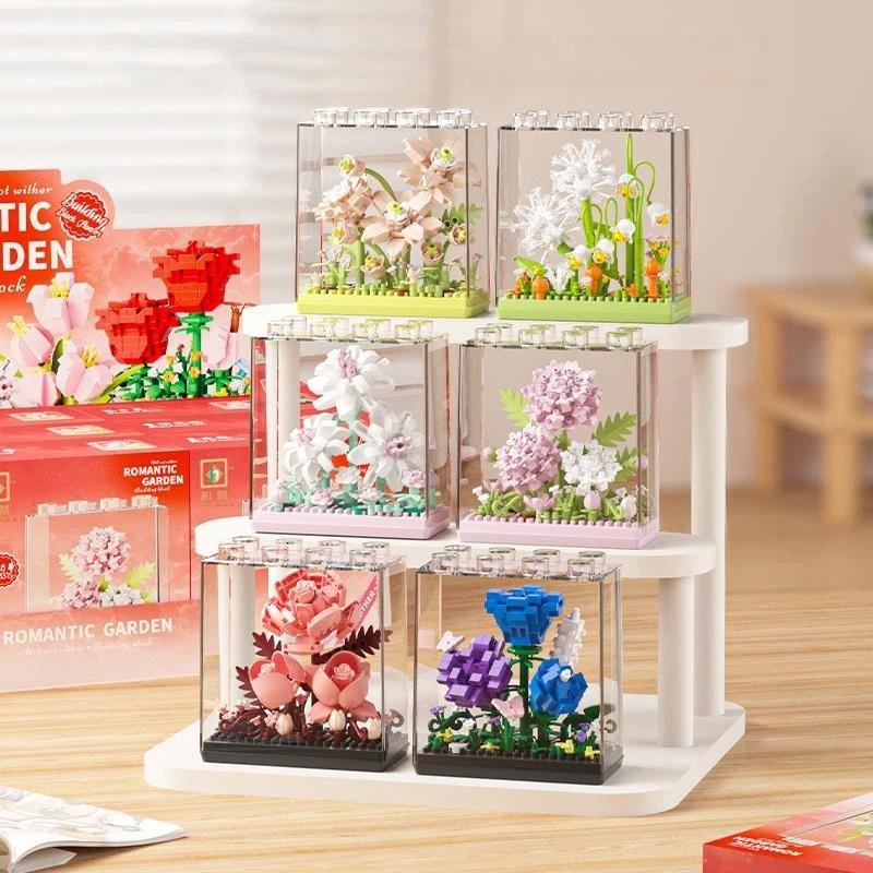 Bouquet Sunflower Potted Plant Micro Building  Eternal Flower Model Diy Home Desk Decoration Brick Toys Gift