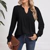 Women's Fashion Casual Long Sleeve Tops Solid Color V-Neck Tops