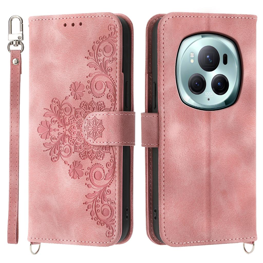 For Honor Magic6 Pro 5G Wallet Case Flower Pattern PU Leather Crossbody Phone Cover