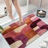Covoraș de baie geometric roz-maro - Covor moale din flanelă antiderapant pentru bucătărie, duș, cadă, decor modern pentru casă, living, dormitor, birou