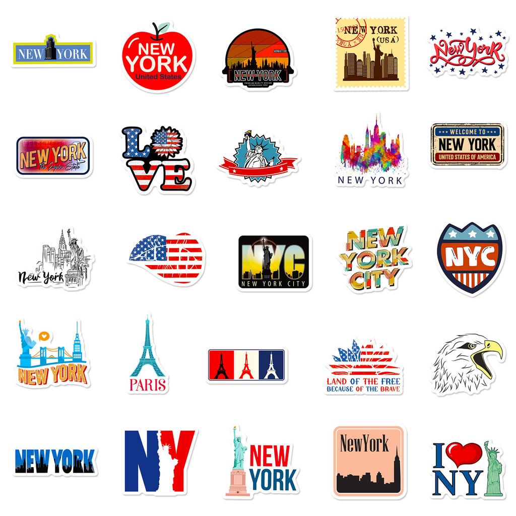 50 New York City Architektur New Yorker Wahrzeichen Gebäude Dekorative Aufkleber Personalisiertes DIY Wasserbecher Notizbuch