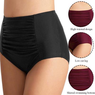 Braguitas de bikini fruncidas de cintura alta para mujer, traje de baño con control de barriga, calzoncillos