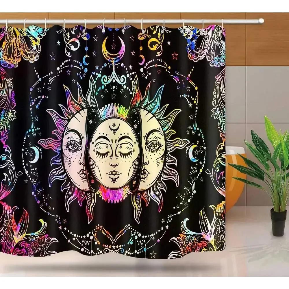 Shower Curtain Moon Star Black and White Waterproof Polyester Fabric Bathroom Curtains Home Decor Hooks